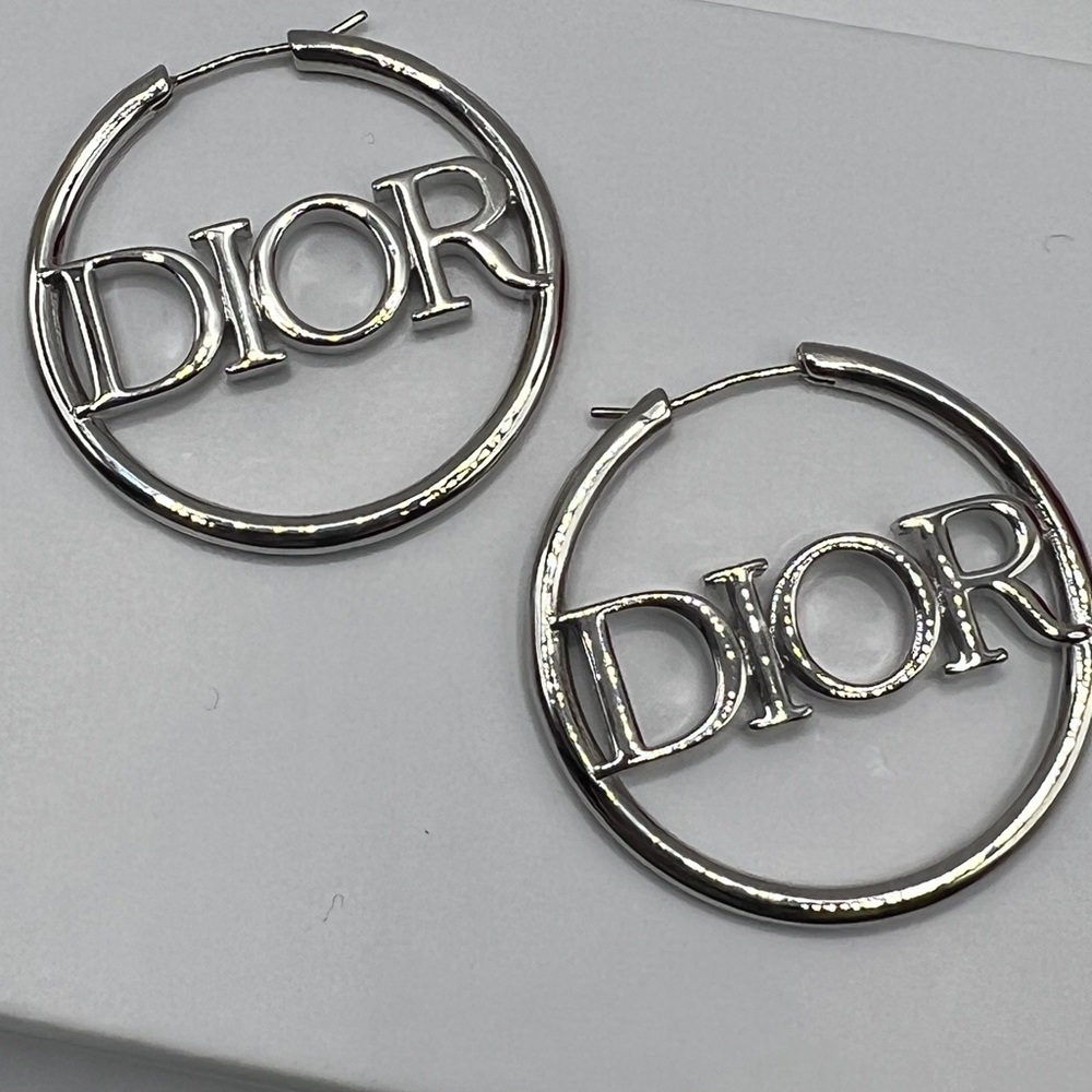 Dior Silver Hoop Earrings Authentic GWP LE Stamped Holiday Gift